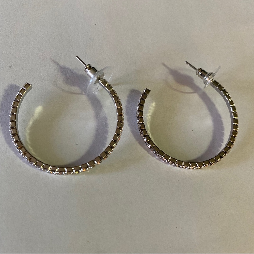 Small Rhinestone Hoop Earrings - Picture 3 of 3